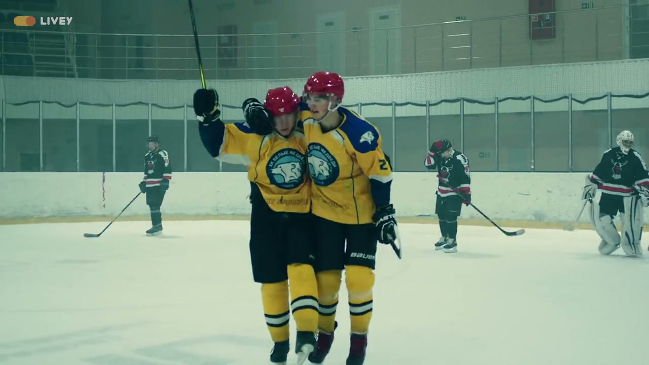 Ice hockey players celebrating